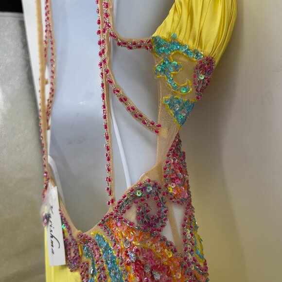 Karishma Yellow Designer Beaded Embellished Evening  Maxi Gown 10— NWT - Picture 7 of 12